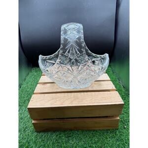 Vintage Lead Crystal Basket Pinwheel Flower Vase /Candy/Potpourri Bowl